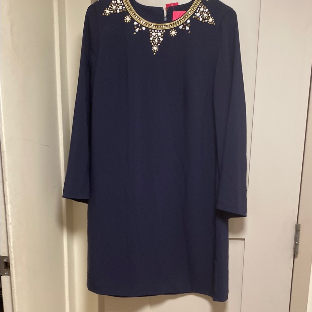 Lilly Pulitzer Blue Long Sleeve Embellished Sheath Dress